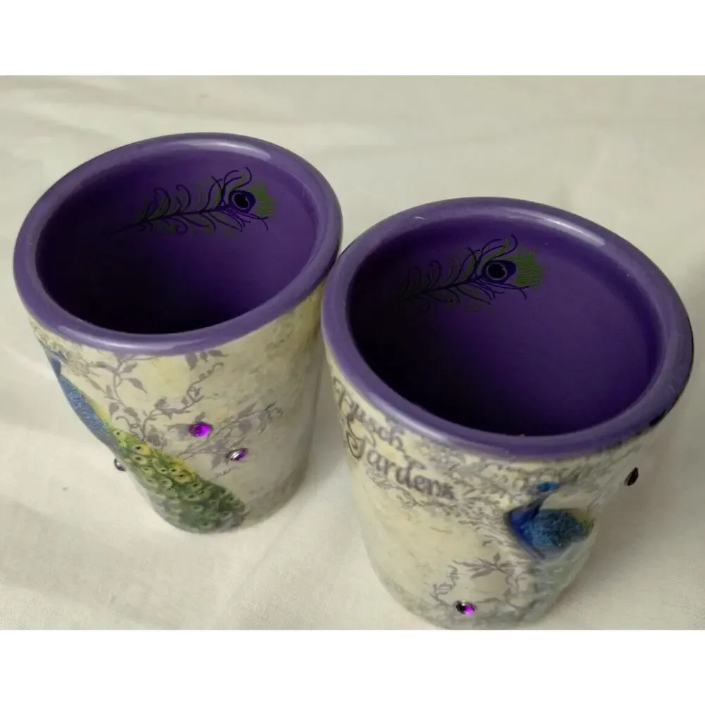 Set Of Two Busch Gardens Collectible Ceramic Shot Glasses - Peacocks
